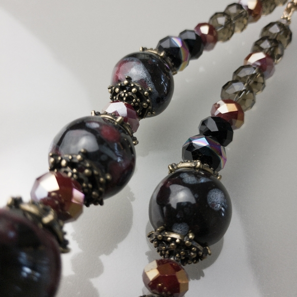 Italian Handmade Beaded Necklace Luxury Clasp Purple & Red Jewelry - Picture 9 of 12